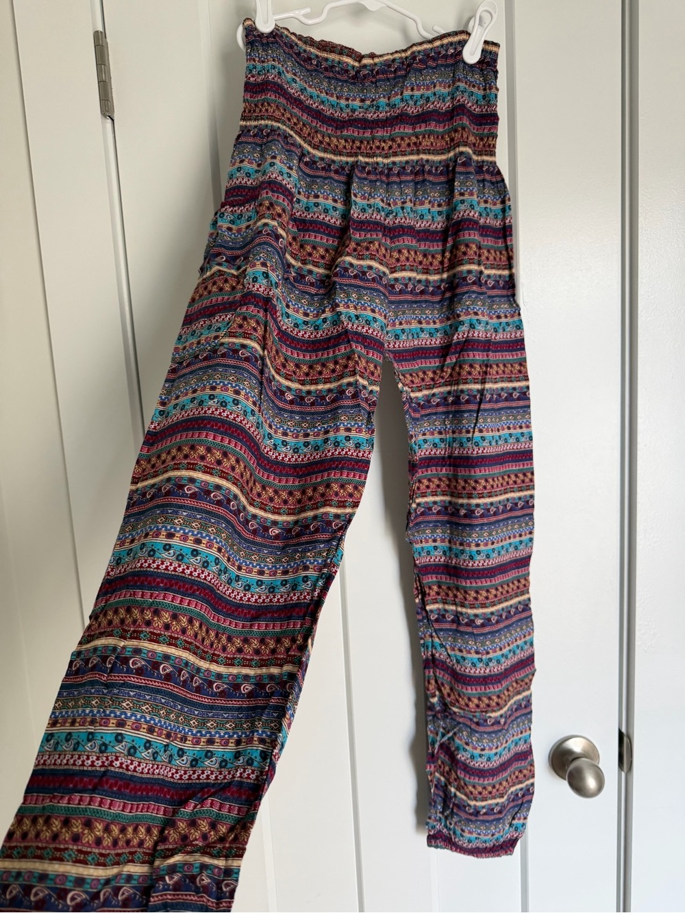 Boho Elastic Waist Multicolor Patterned Harem Pants